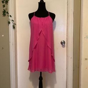 Glam Doll sheer layered mini halter dress fuschia colored size S